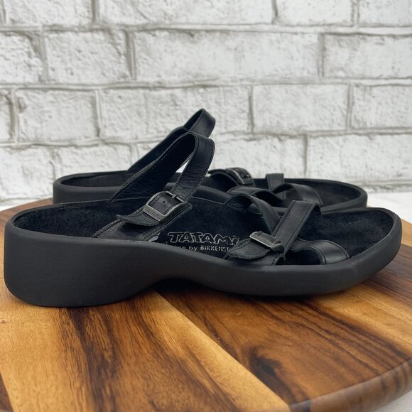 Tatami Birkenstock Womens 7 / 38 Narrow Black Leather Strappy Slip On Sandals - Picture 4 of 10